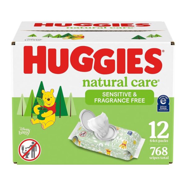 Huggies Natural Care Sensitive Baby Wipes, Unscented 12 Flip-Top Packs (768 Wipes Total)