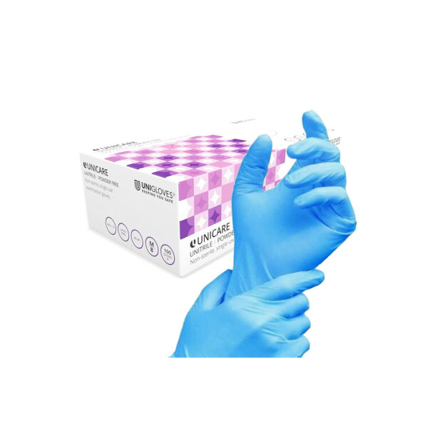 Unigloves Unitrile GS0054 Examination - Multipurpose, Powder Free and Latex Free Disposable Gloves - 100 Gloves - Blue, Large