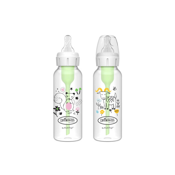 Dr. Brown's Natural Flow Anti-Colic Options+ Narrow Baby Bottle, Squirrel & Goat, 8 oz/250 mL
