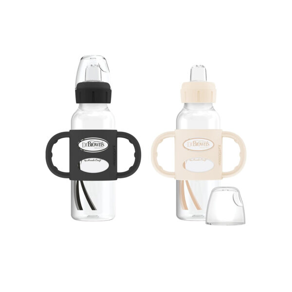 Dr. Brown's Milestones Narrow Sippy Spout Bottle with 100% Silicone Handles, Easy-Grip Handles with Soft Sippy Spout, 8oz/250mL