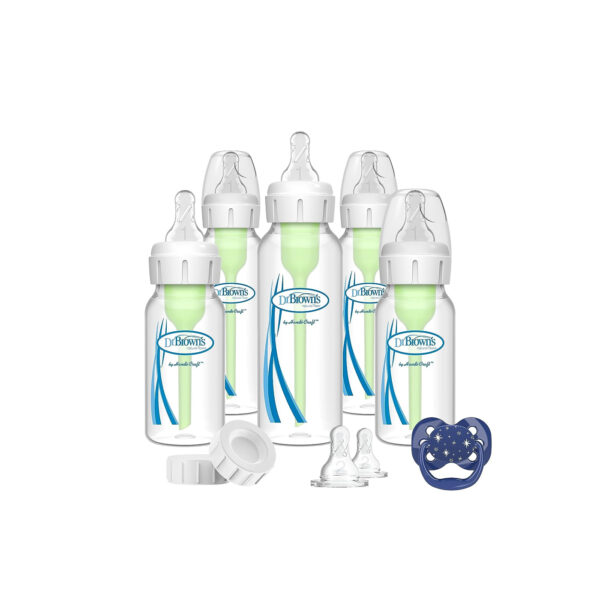 Dr. Brown's Natural Flow Anti-Colic Options+ Narrow Baby Bottle Gift Set with Advantage Pacifier