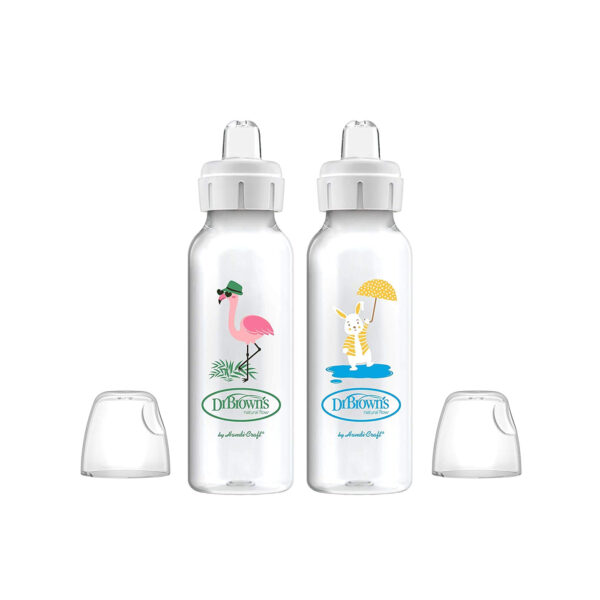 Dr. Brown's Milestones Narrow Sippy Bottle, 100% Silicone Soft Sippy Spout, 8oz/250mL