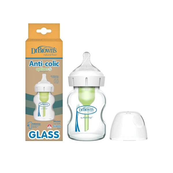 Dr. Brown's Natural Flow Anti-Colic Options+ Wide-Neck Glass Baby Bottle 5 oz/150 mL