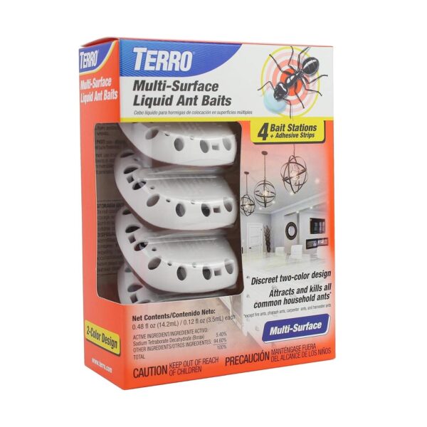TERRO T334B Indoor Multi-Surface Liquid Ant Bait and Ant Killer - 4 Discreet Ant Bait Stations