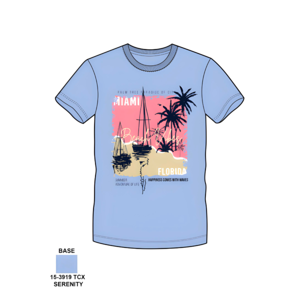 Men Shirt Miami Florida Design , 100% Cotton Serenity Colour