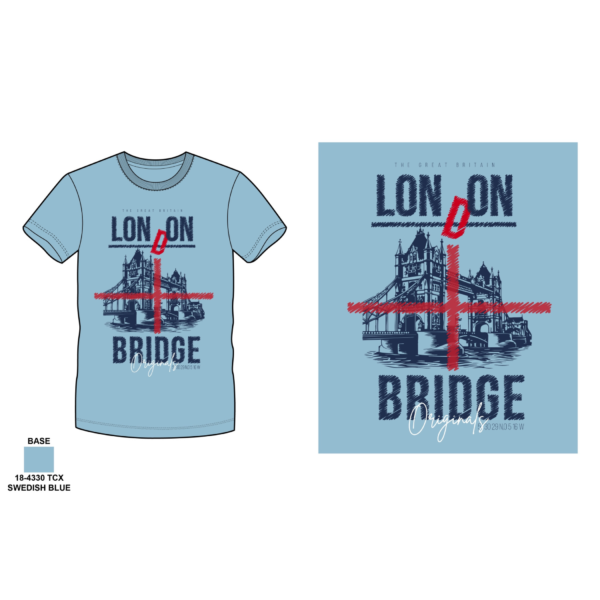 Men Shirt London Bridge Design ,100% Cotton Swedish Blue Colour